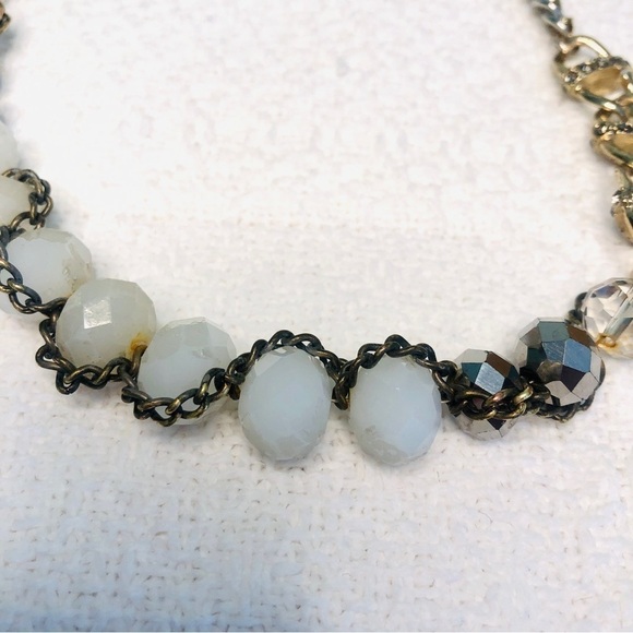 Statement Necklace Mixed Bead Links and Chain Silvertone and Ivory White - Picture 8 of 15